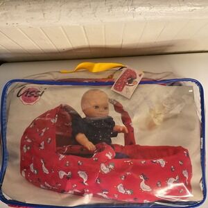 Vtg 15" Lissi Puppe Baby Doll Polka Dot Outfit Cloth Vinyl in Geese Crib NIB new